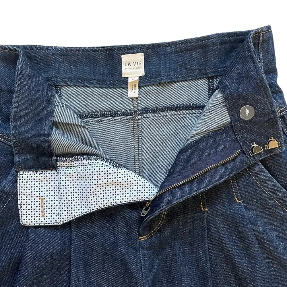 La Vie Rebecca Taylor Pleated High Rise Jeans Dark Indigo Wash 26